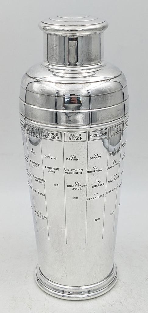 ART DECO SILVER PLATED MENU COCKTAIL SHAKER William Suckling and Sons c1930’s