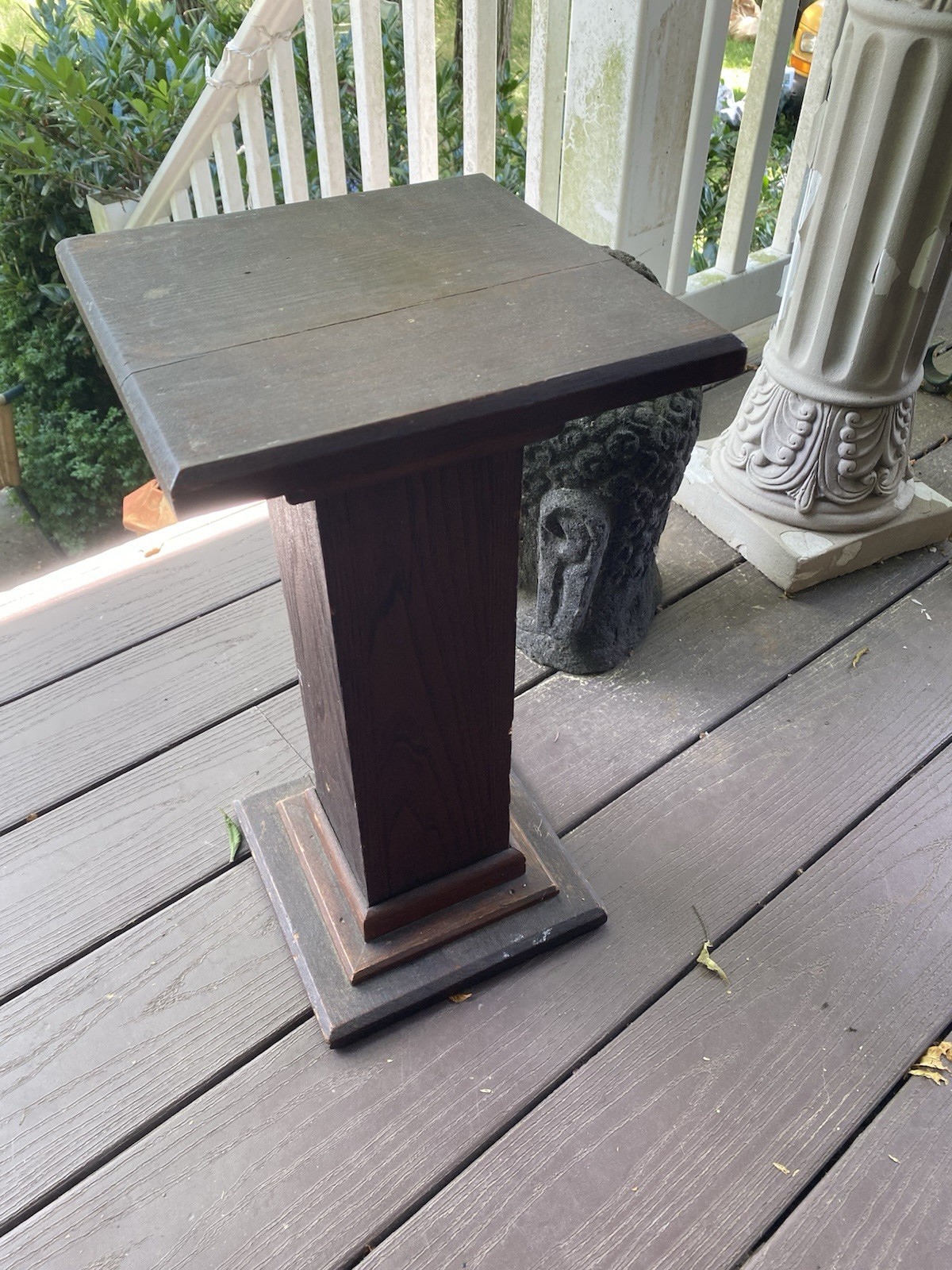 Antique dark wooden pedestal church altar display pedestal
