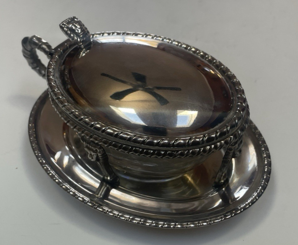 Silver Plate Candy, Vegetable Serving Dish With Lid and Glass Bowl