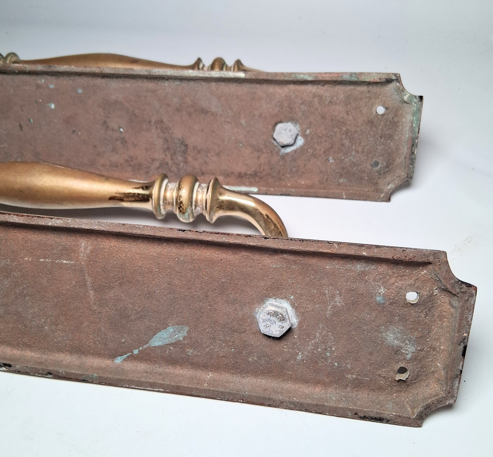 Pair Antique Brass Large Pull Handles 15″ Edwardian Scroll Style Patina