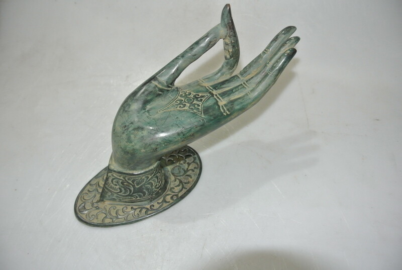 exquisite large Buddha Pull handle Finger brass door antique green HAND 25cm