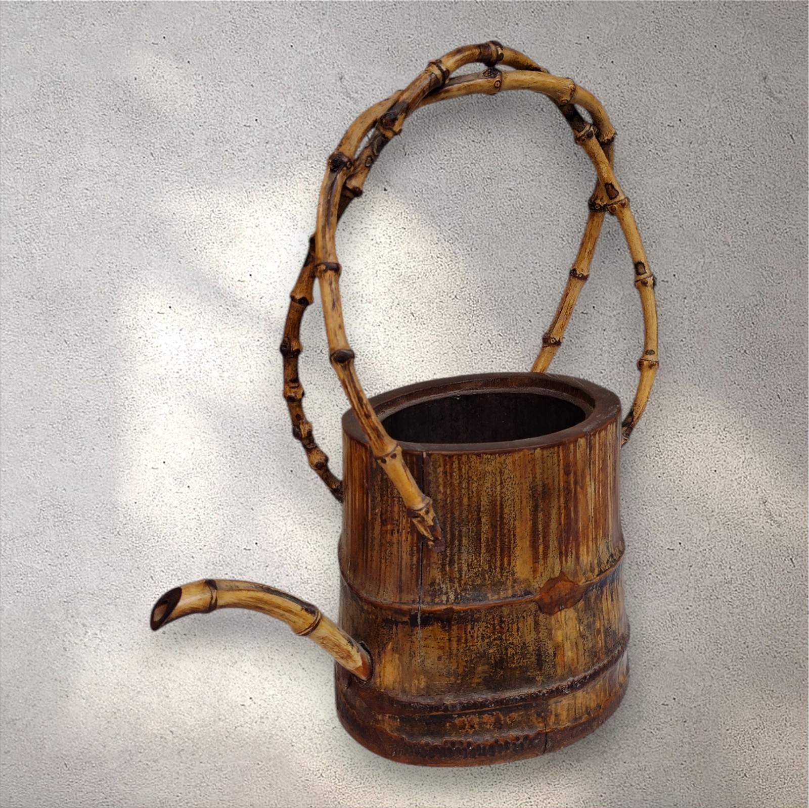Early 1900’s Bamboo Asian Tea/Water Pot w/ Unique Looped Handle NO LID Antiq Vtg