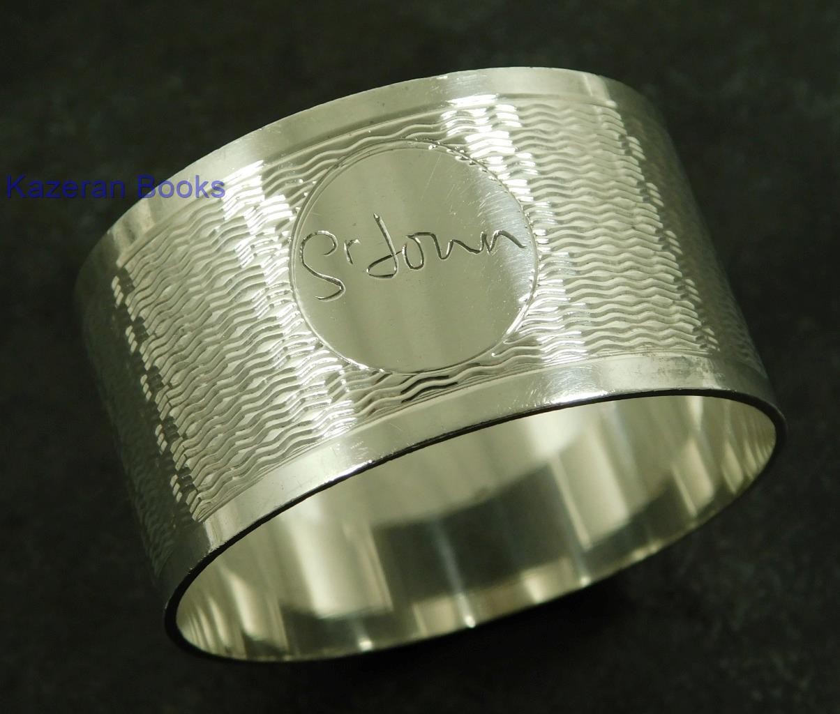 Vintage Solid Sterling Silver Napkin Ring 1971 By J Gloster Ltd ‘Sr John’