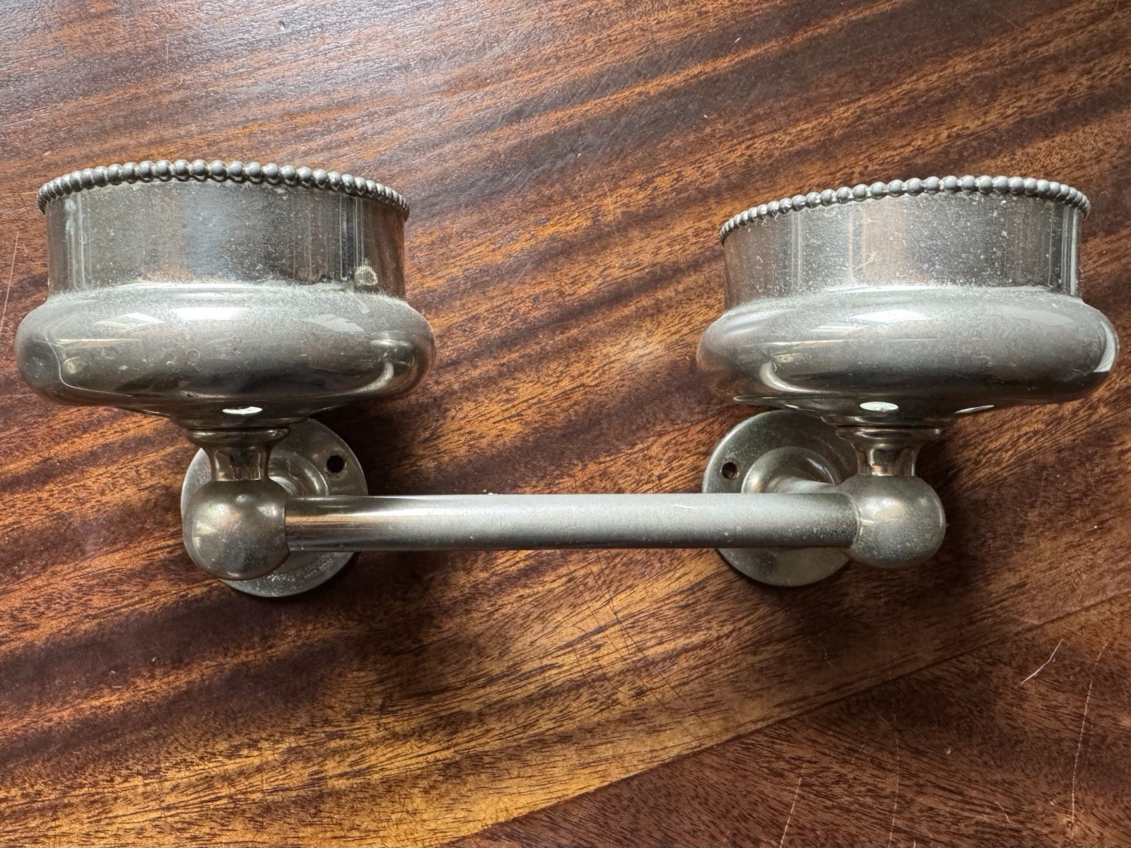 Antique Vintage 1920’s Brasscrafters Nickel Over Brass Double Cup Tumbler Holder