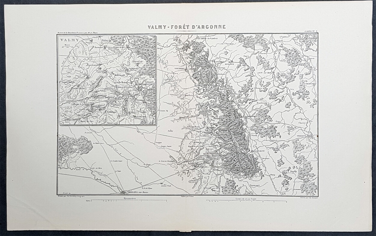 1846 Marie Adolphe Thiers Antique French Revolution Map Battle of Valmy – 70276
