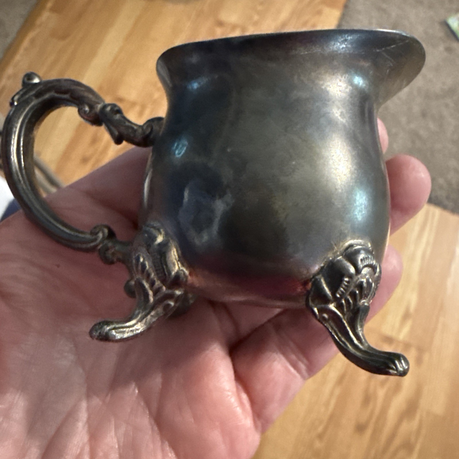 Tarnished Brass Creamer Pitched Footed Miniature 2” Vintage Classic