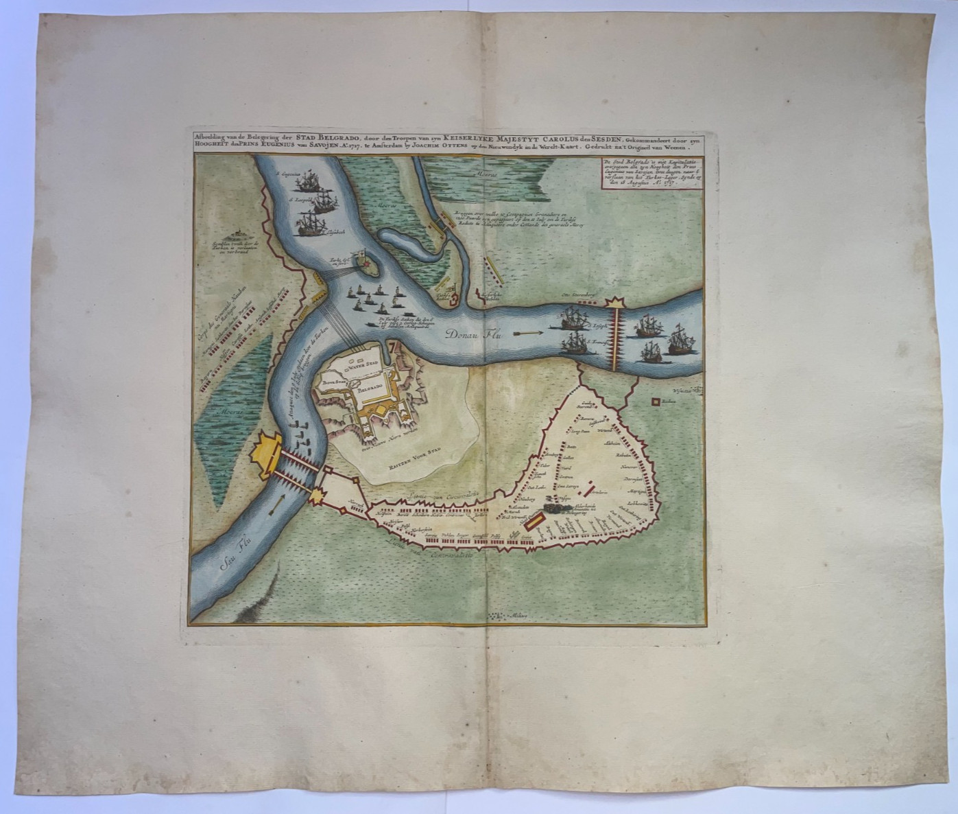 SIEGE OF BELGRADE PLAN SERBIA c. 1719 JOACHIM OTTENS LARGE UNUSUAL ANTIQUE MAP