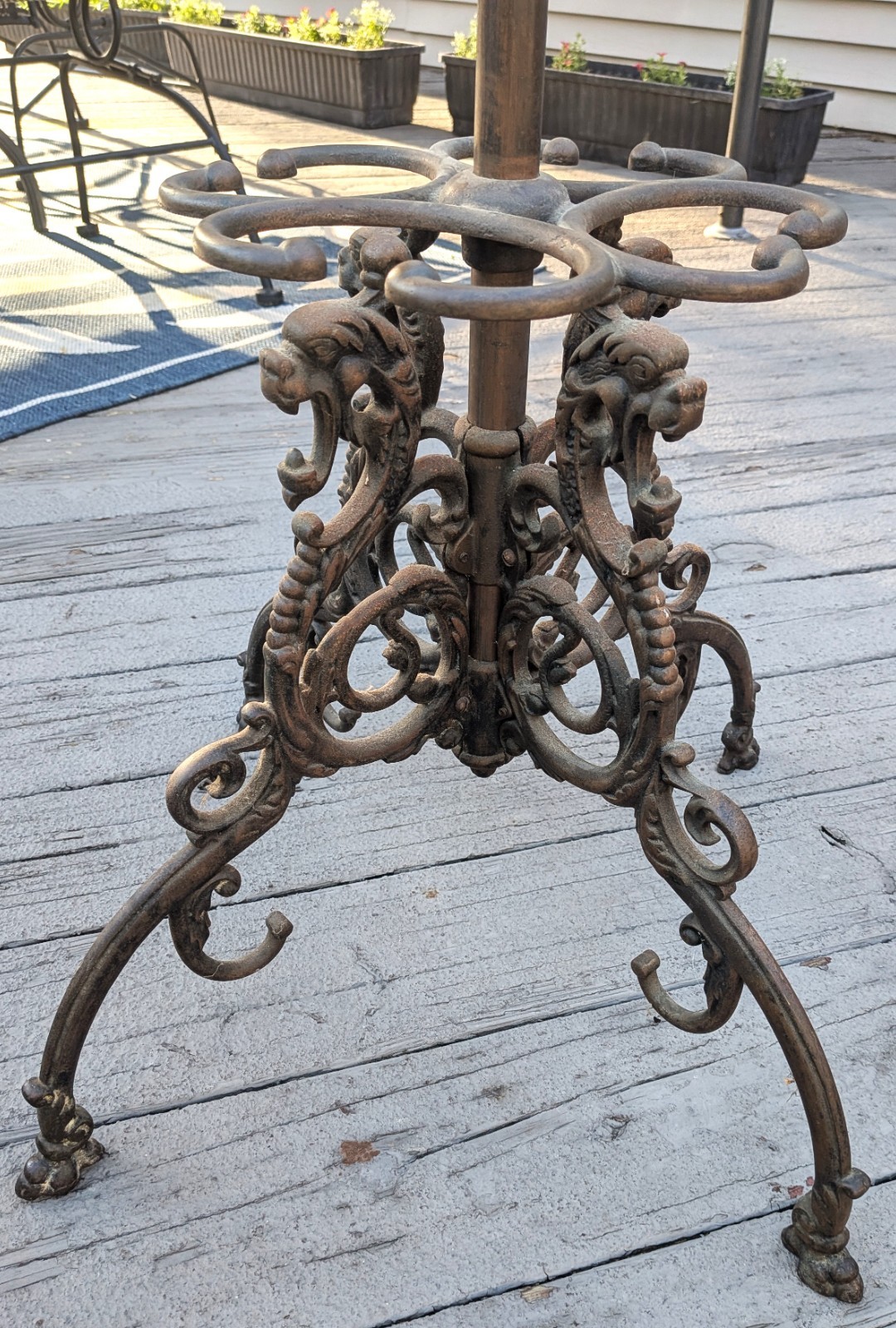 Antique CAST IRON Coat Rack Hall Tree Clothing Hat Stand BRASS GILTed 73″