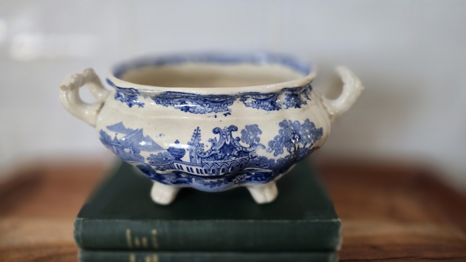 1800’s IronStone Transferware Footed Soup Tureen Thomas Tills & Son? Blue White