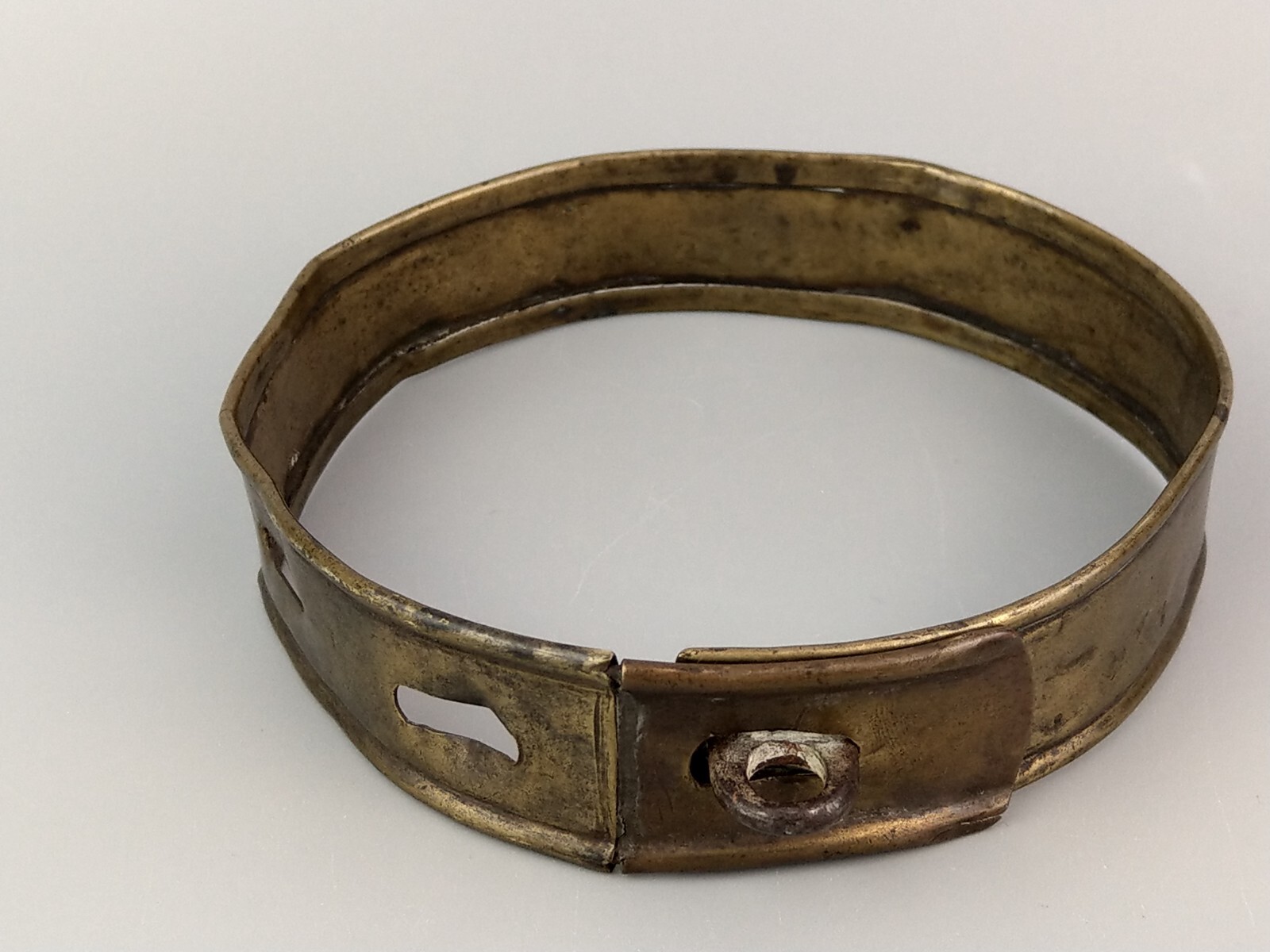 Early English sheet brass dog collar, 18th century, engraved H. Hall Newark