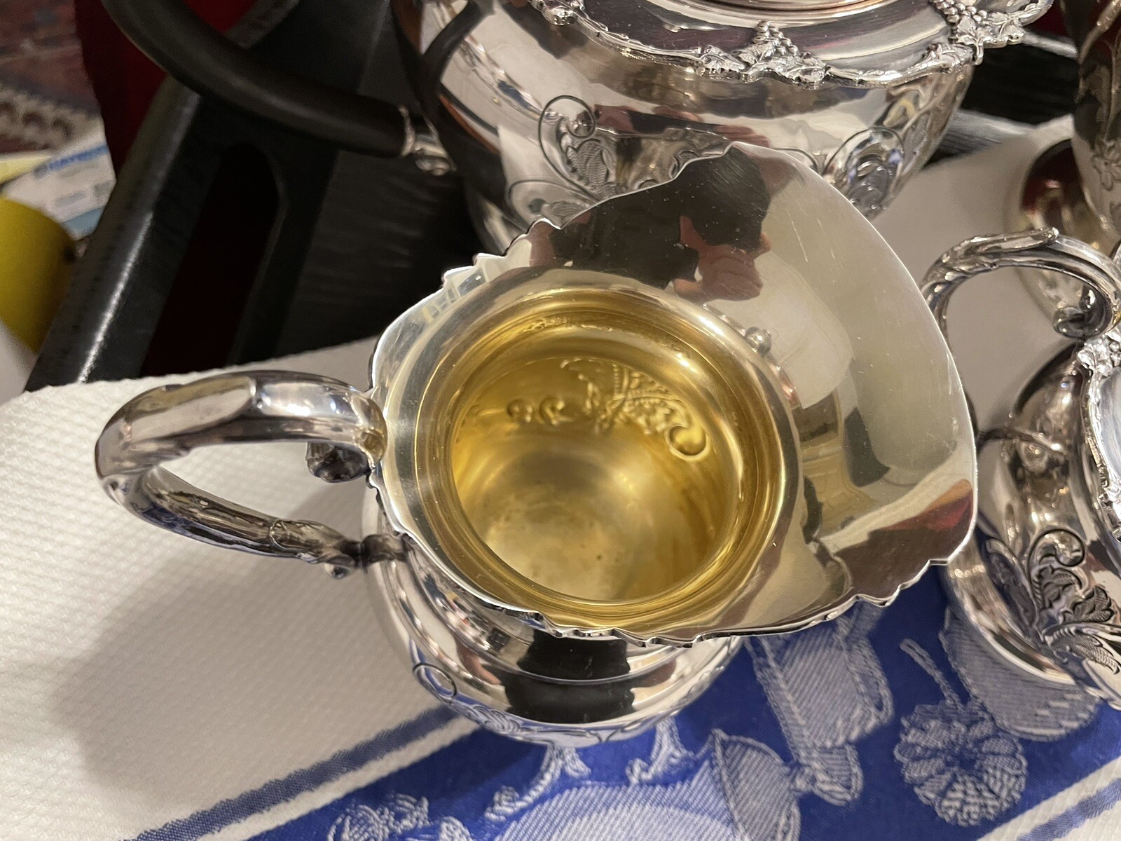 RARE VINTAGE SILVER ROCOCO STYLED COFFEE TEA POT SERVICE SET – GRAPE VINE MOTIF