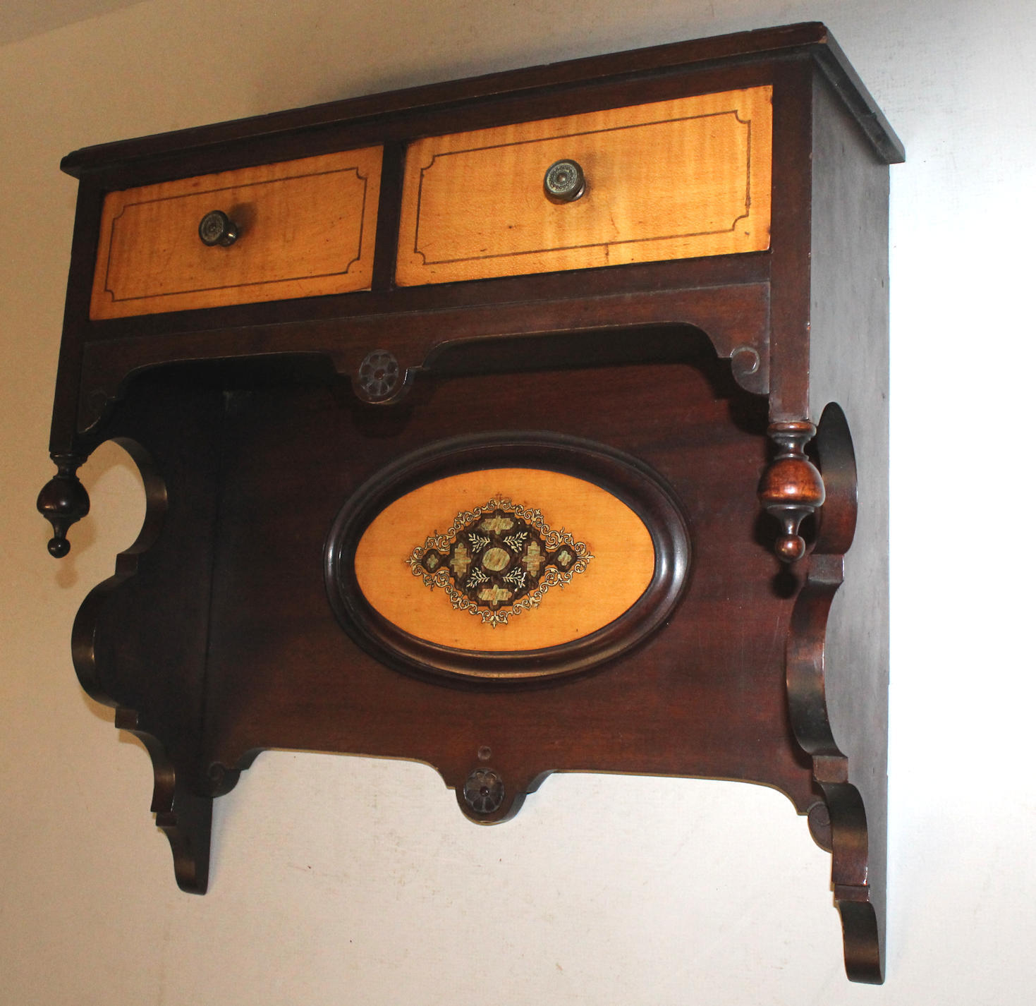 Walnut and Tiger Maple Mirror and Hanging Shelf