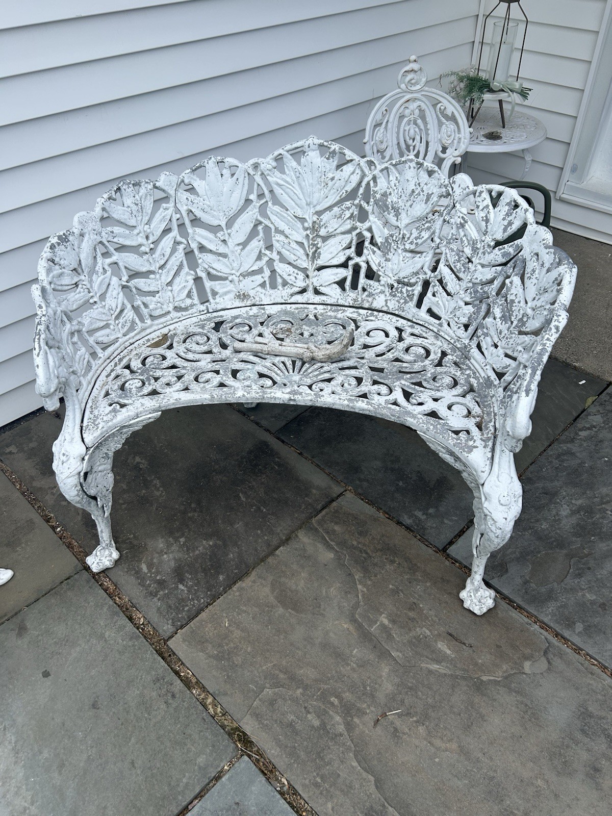 White antique wrought iron Outdoor Patio Garden Bench with Backrest
