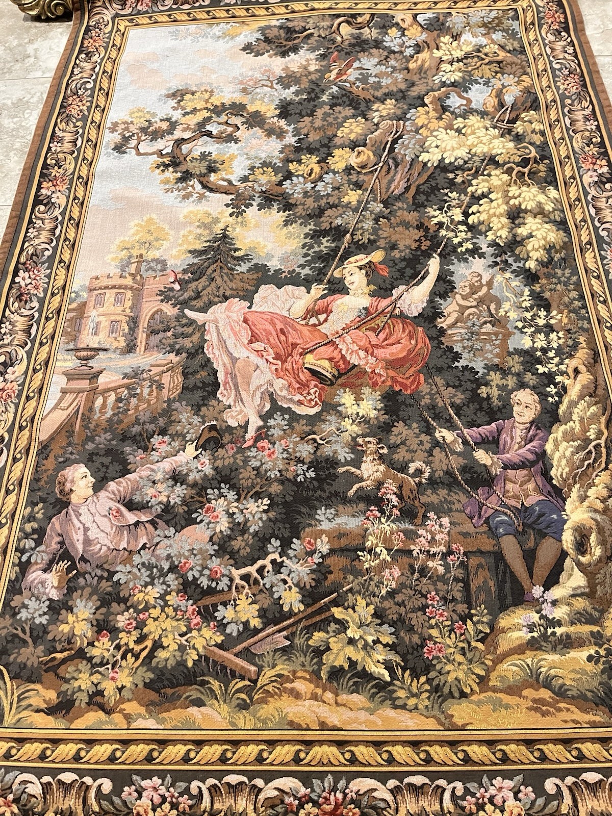 LES TAPISSERIES D’ HALLUIN “the Swing” FRENCH AUBUSSON STYLE TAPESTRY 54”x36.5”