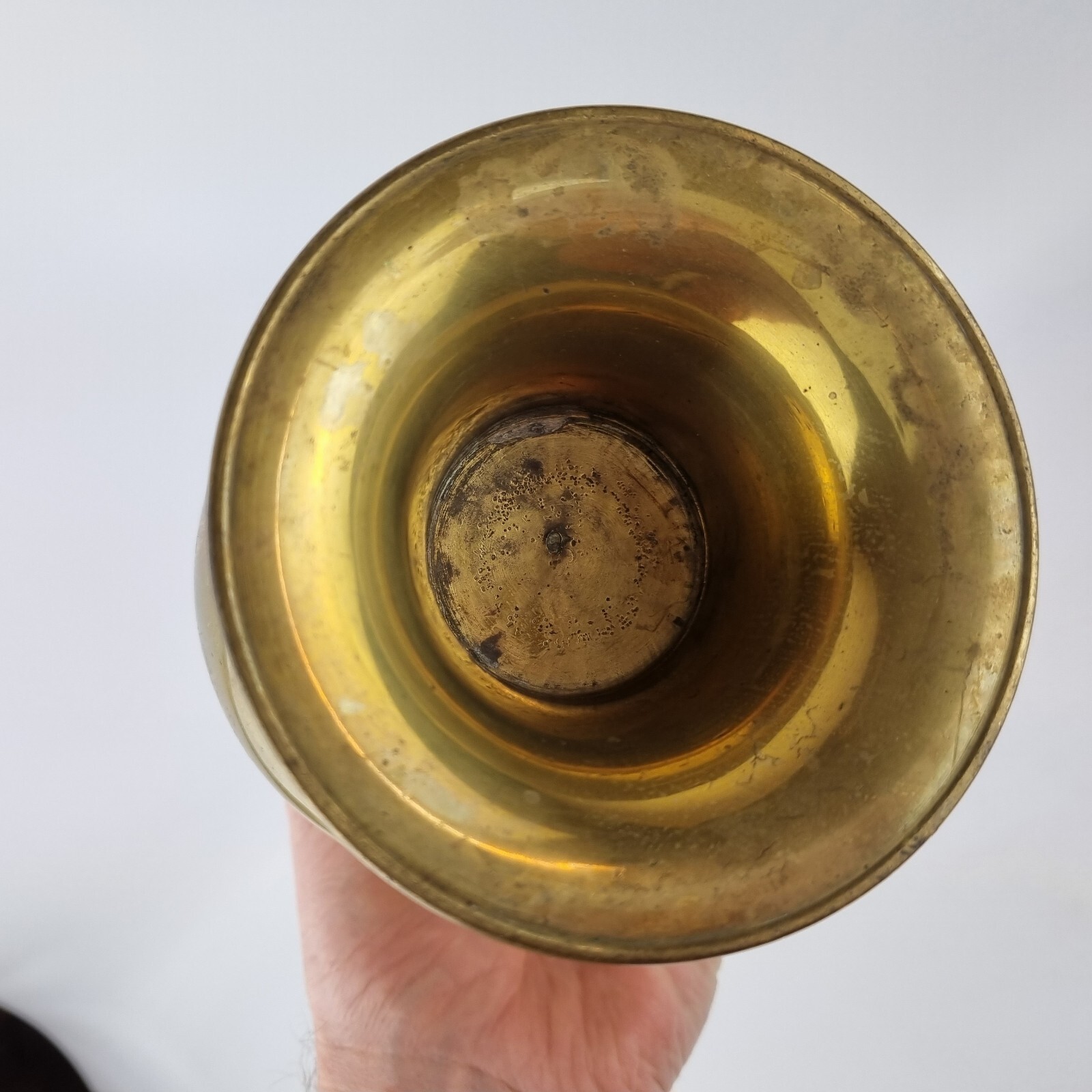 Antique Pair Brass Ecclesiastical Vases IHS Christogram 22.5cm High