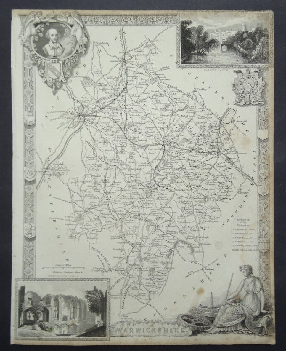 Antique map of Warwickshire by Thomas Moule 1842
