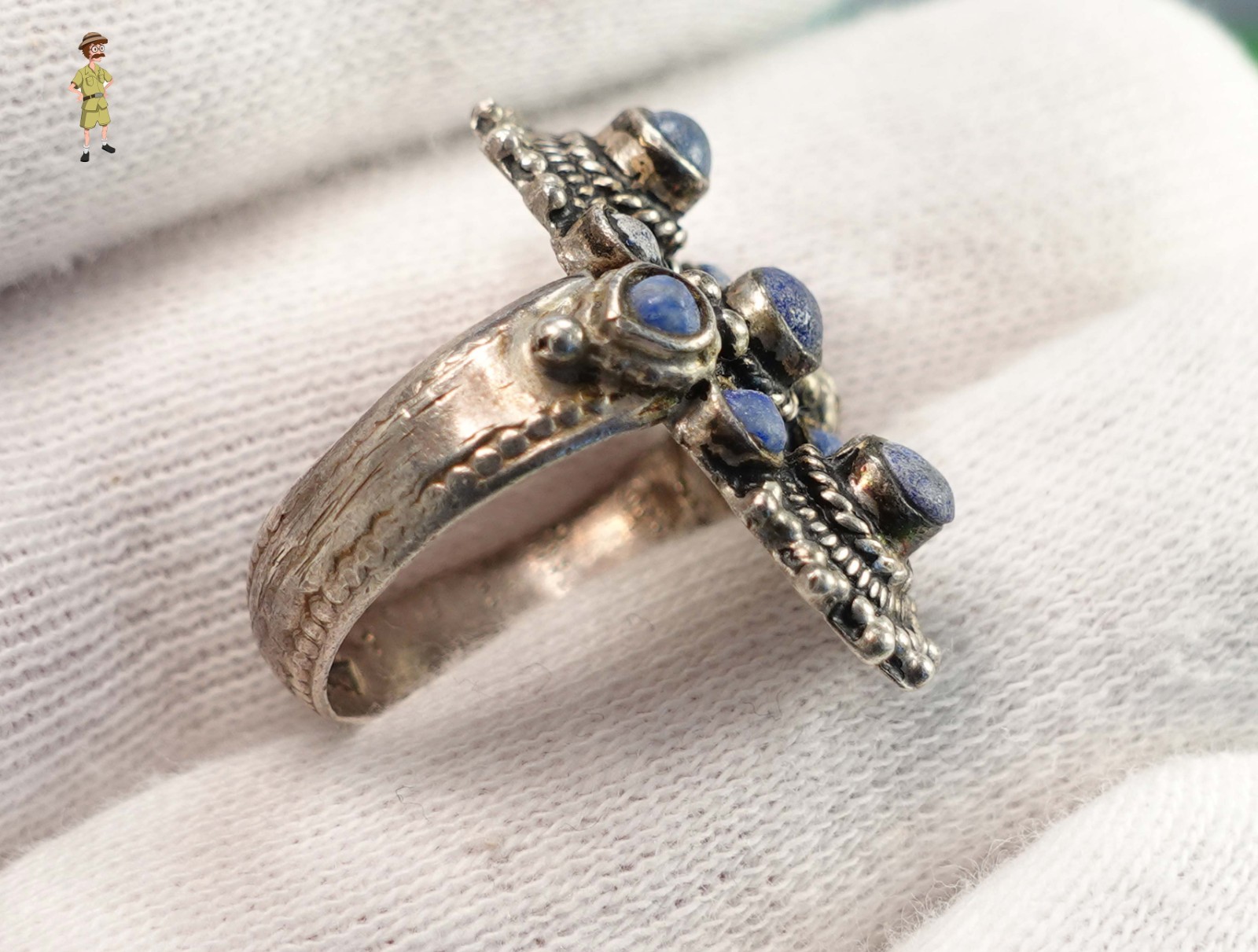✅ – BYZANTINE SILVER RING 9 LAPIS LAZULI STONES 1400 – 1700 AD 15- 17th Century