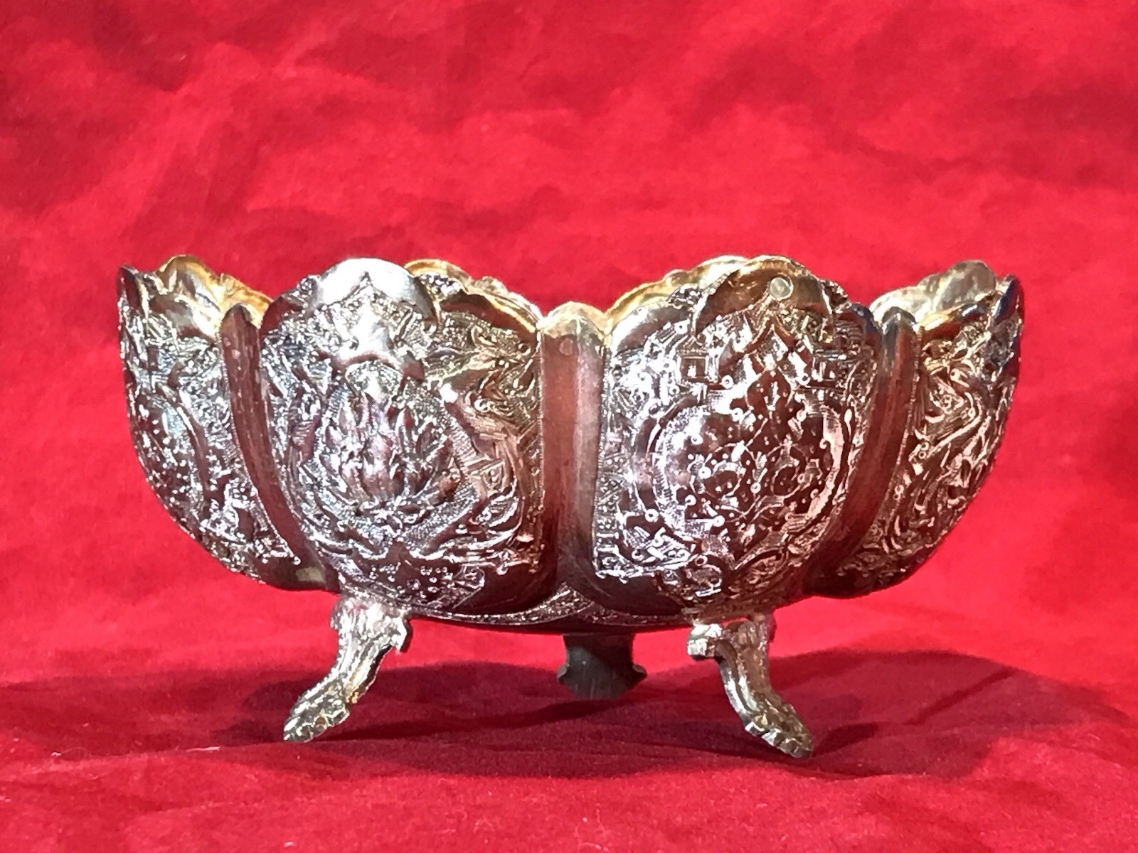 Vintage Hand Engraved Middle Eastern Bowl,84 SOLID Silver 122.79 grams