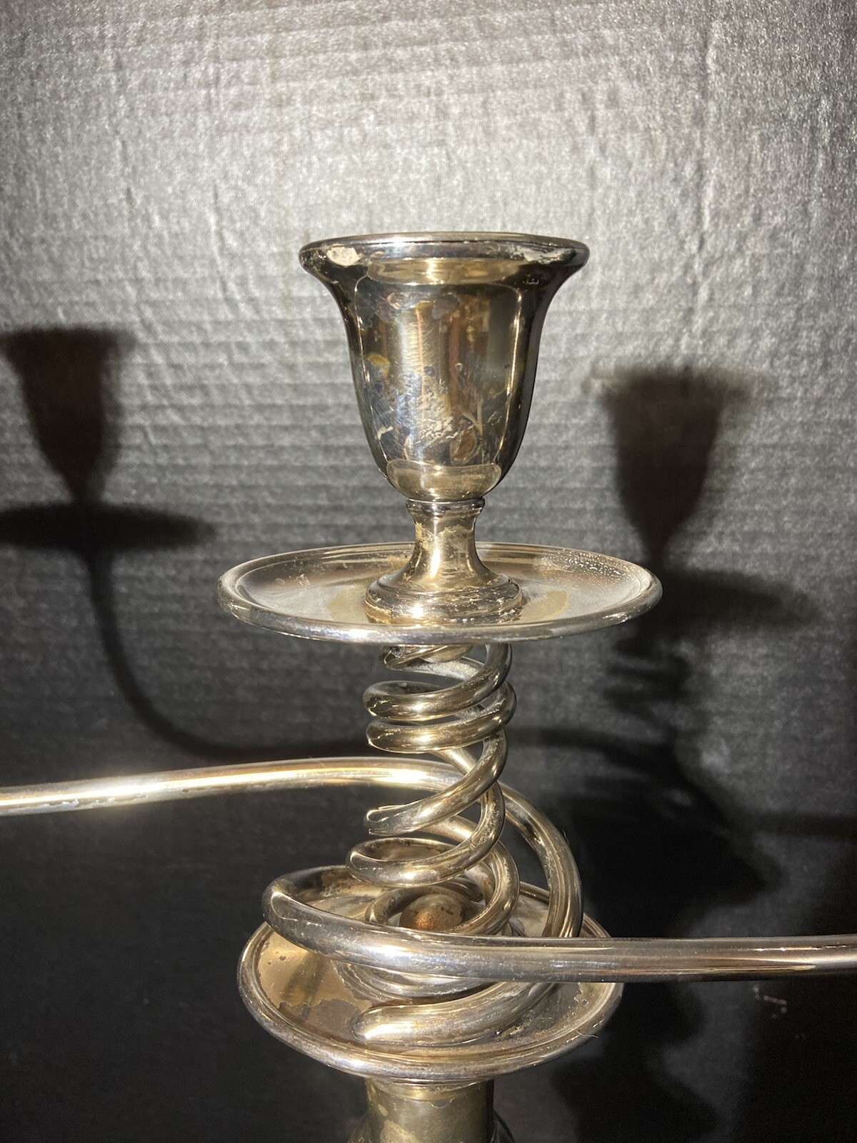 ANTIQUE CANDELABRA HIGH-QUALITY TWISTED ARM, THREE CANDLE SILVER PLATED TWO PART