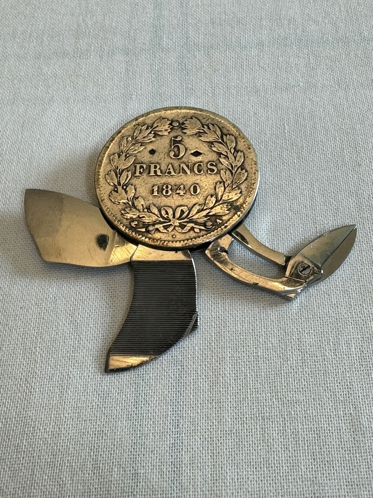 Silver Louis Philippei Des Francis 1840 5 Franc Coin Made into a manicure Set