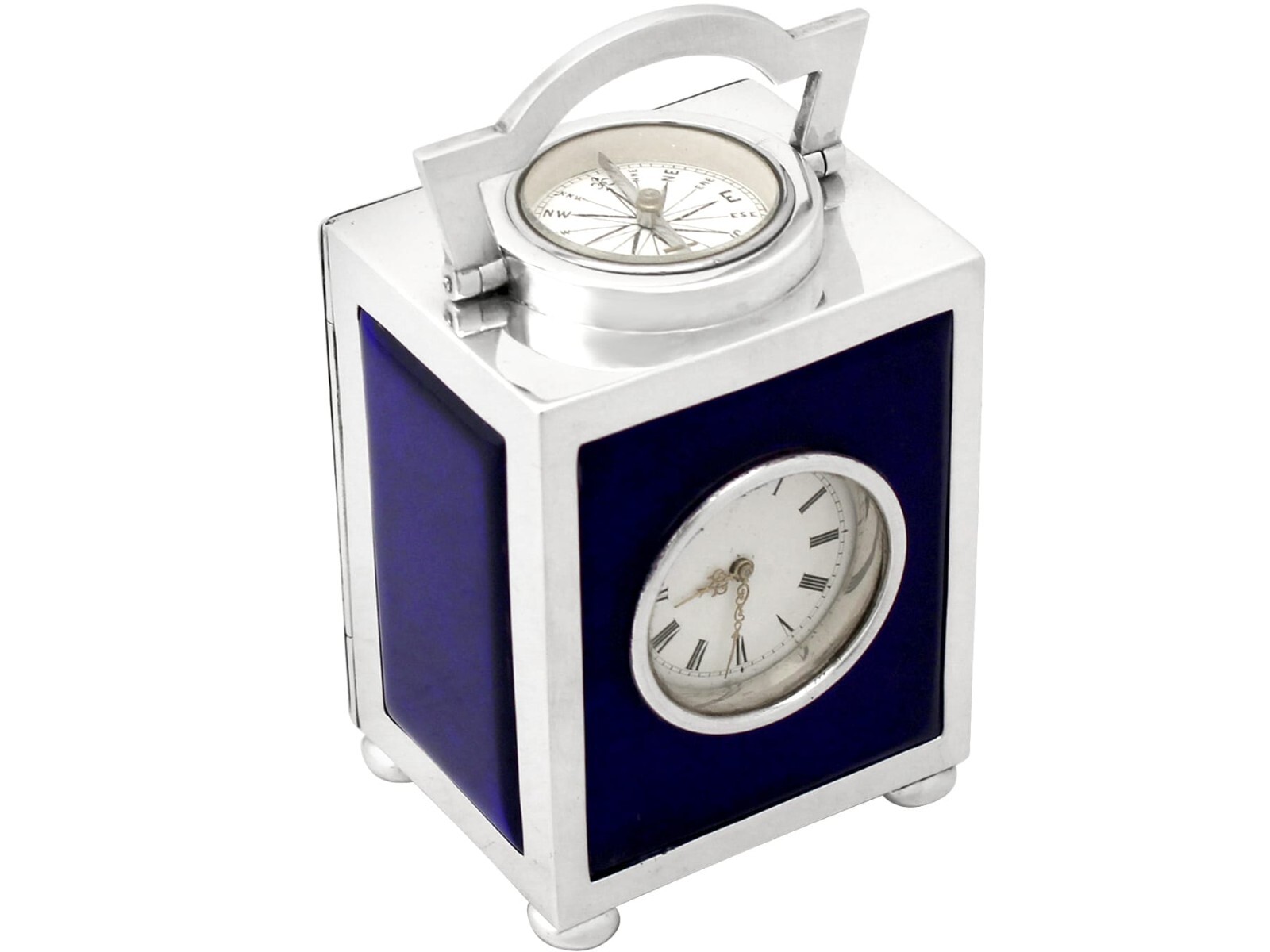 Sterling Silver Travelling Clock/Compass – Antique Victorian Height 8.8cm