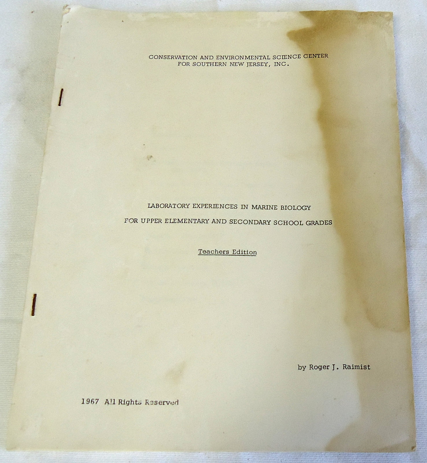 1967 Roger J. Raimist ~ LABORATORY EXPERIENCES IN MARINE BIOLOGY manuscript