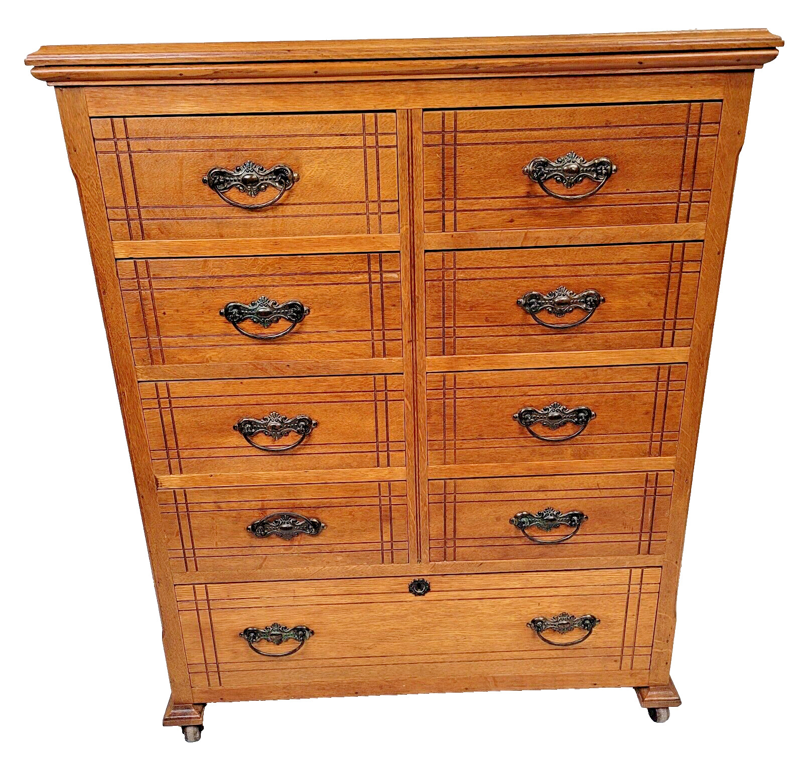 ANTIQUE AMERICAN OAK 9 DRAWER HIGH CHEST