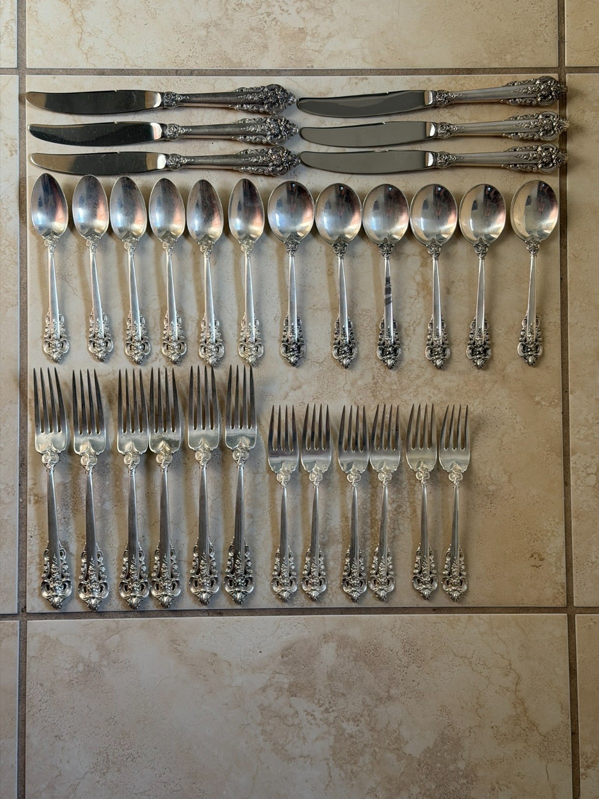 Wallace Grande Baroque Six Place Settings (30 pcs total) Sterling 0.925 NO Mono