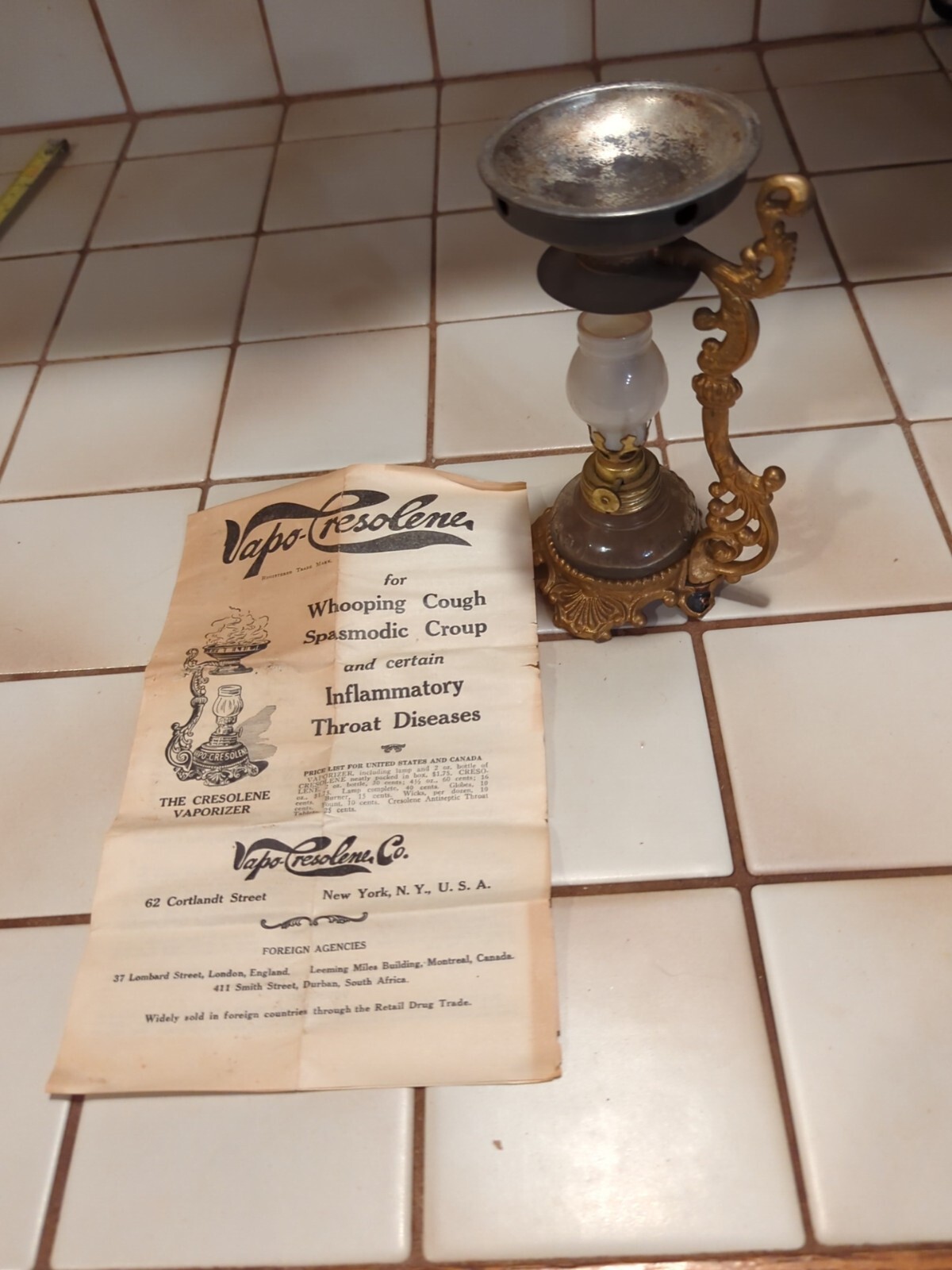 Antique 1800s Vapo Cresolene Kerosene Oil Lamp Vaporizer Medicine Medical Remedy