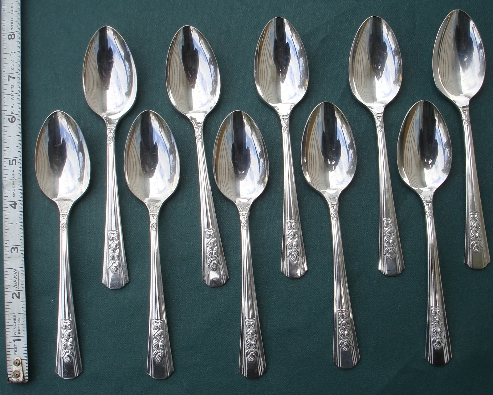 1938 ROSALIE 10 Teaspoons Wm A Rogers A1 Plus Oneida Ltd Silver Plate Flatware