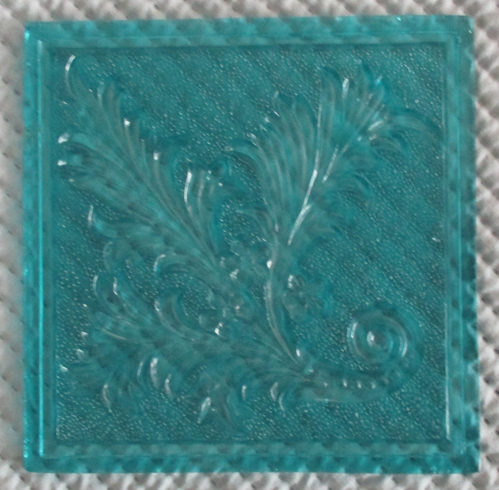 Late 19th Early 20th Century Addison Glass Factory Tile 5″ x 5″ Teal Color