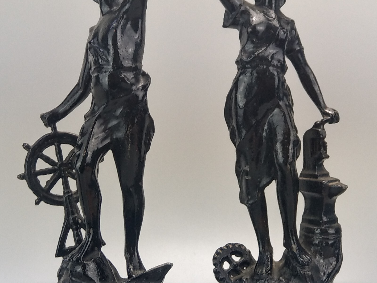 French Revolution Commerce and Industry spelter figures on wood base