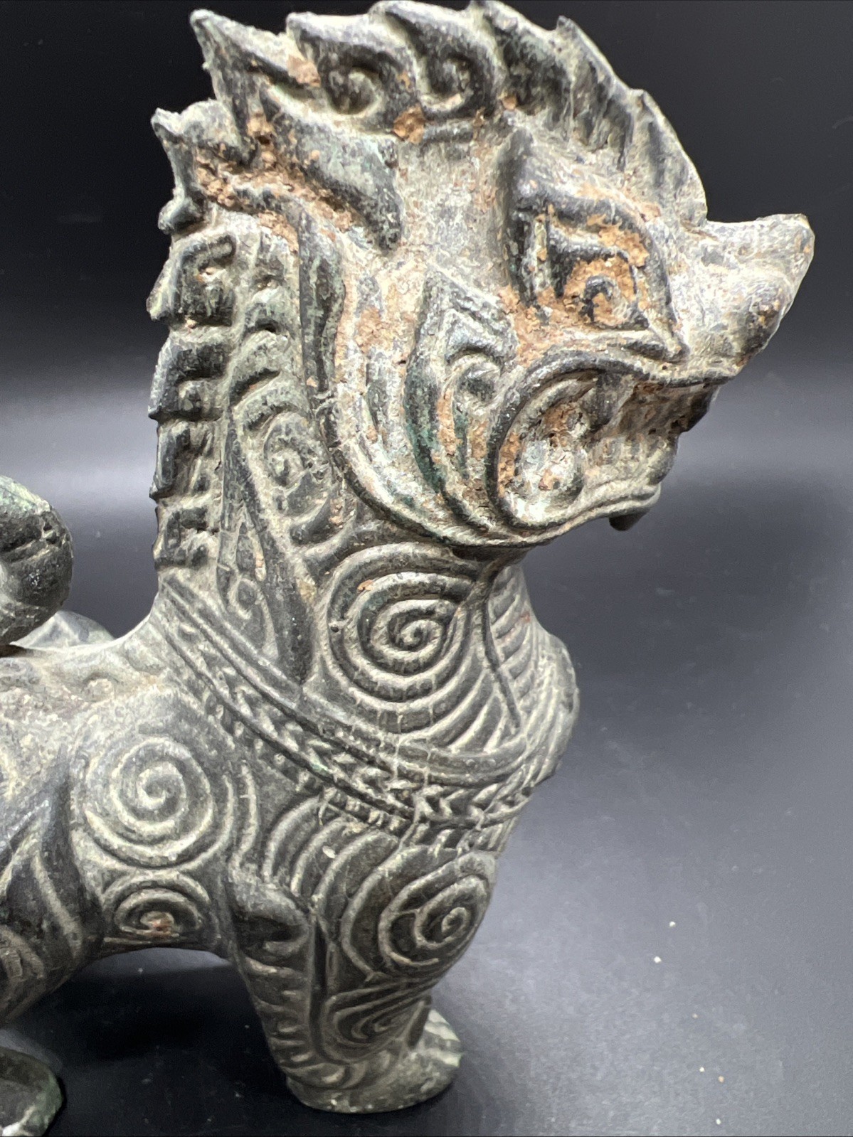 Antique Thai Guardian Singha Lion Bronze Guardian Statue Sculpture Thailand