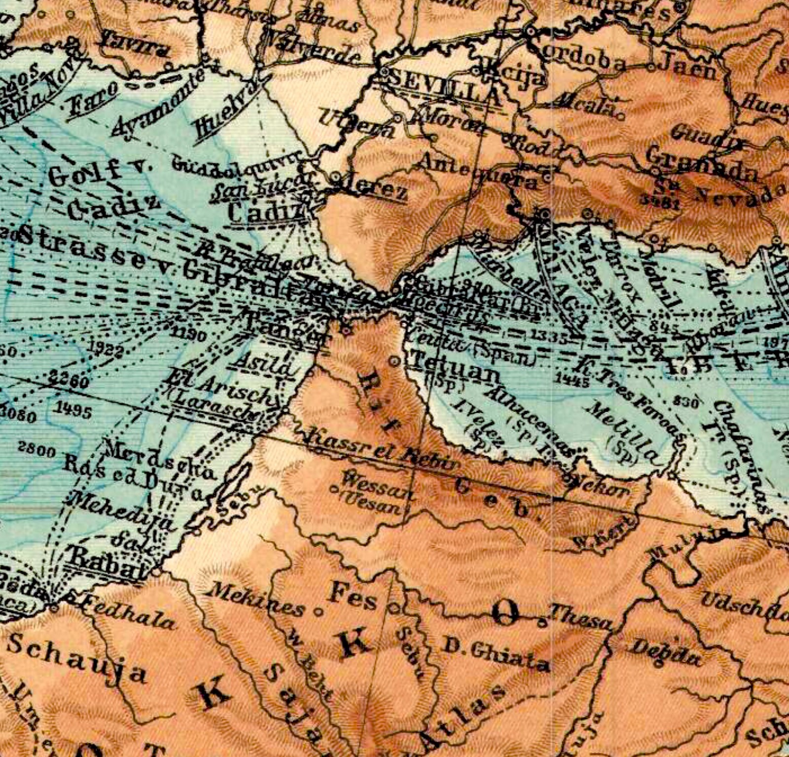 Mediterranean Sea Original Dated 1905 Spain Gibraltar Turkey Egypt Croatia