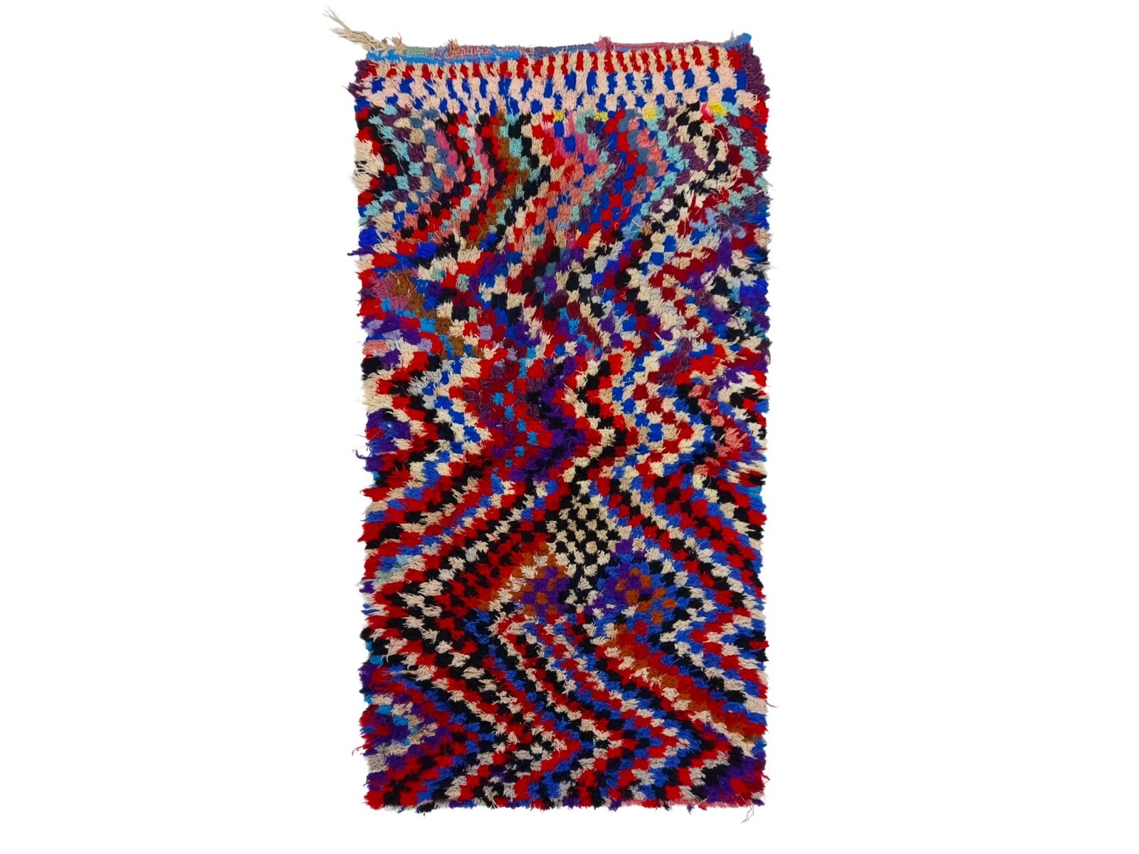 Moroccan Handmade Vintage Rug 3’3×6’1 Berber ZigZag Multicolor Cotton Tribal Rug