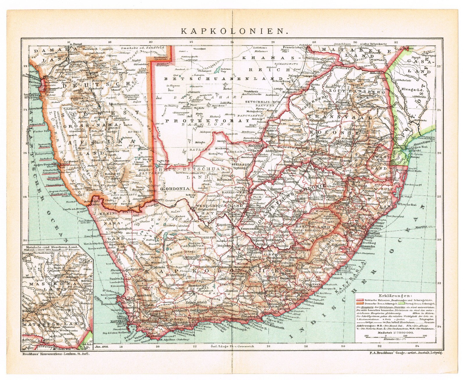 SOUTH AFRICA CAPE TOWN KAAPSTAD Original map 1905 DATED SOUTH AFRICA