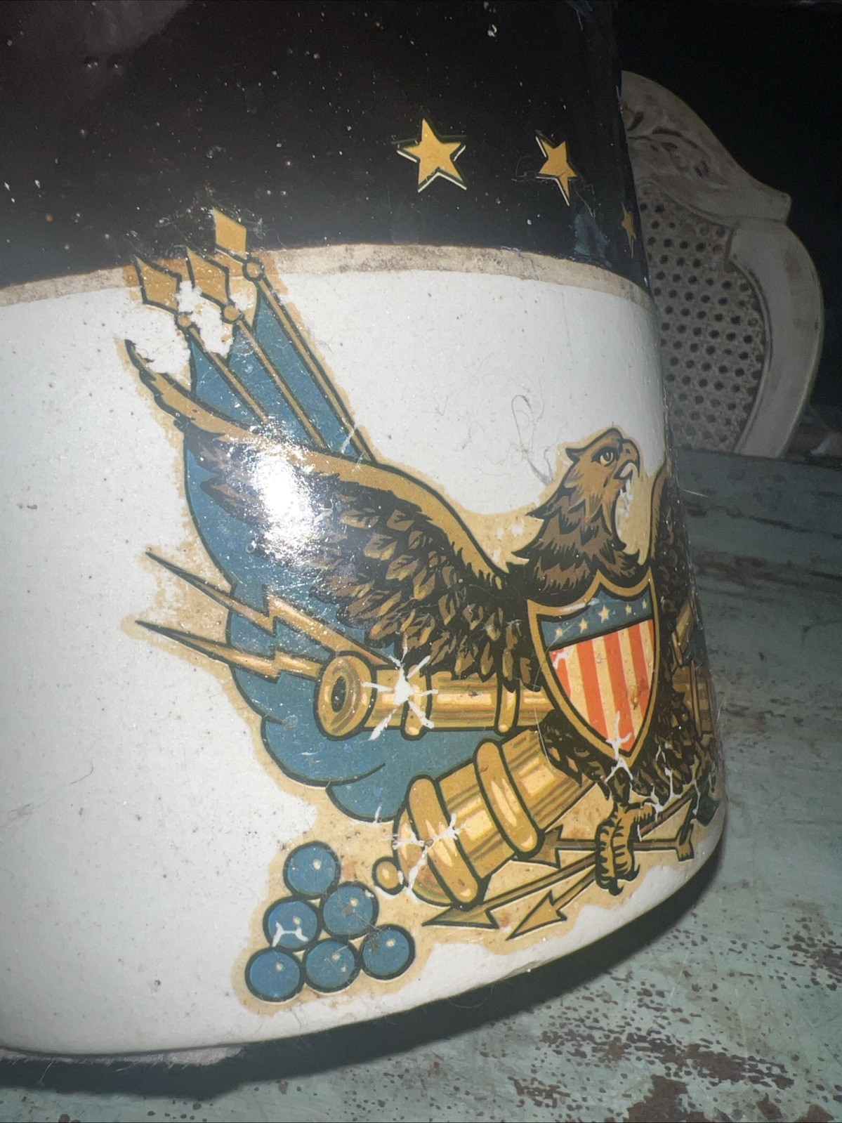 Antique Primitive Patriotic Stoneware American Eagle Pottery Crock 7.5” Tall