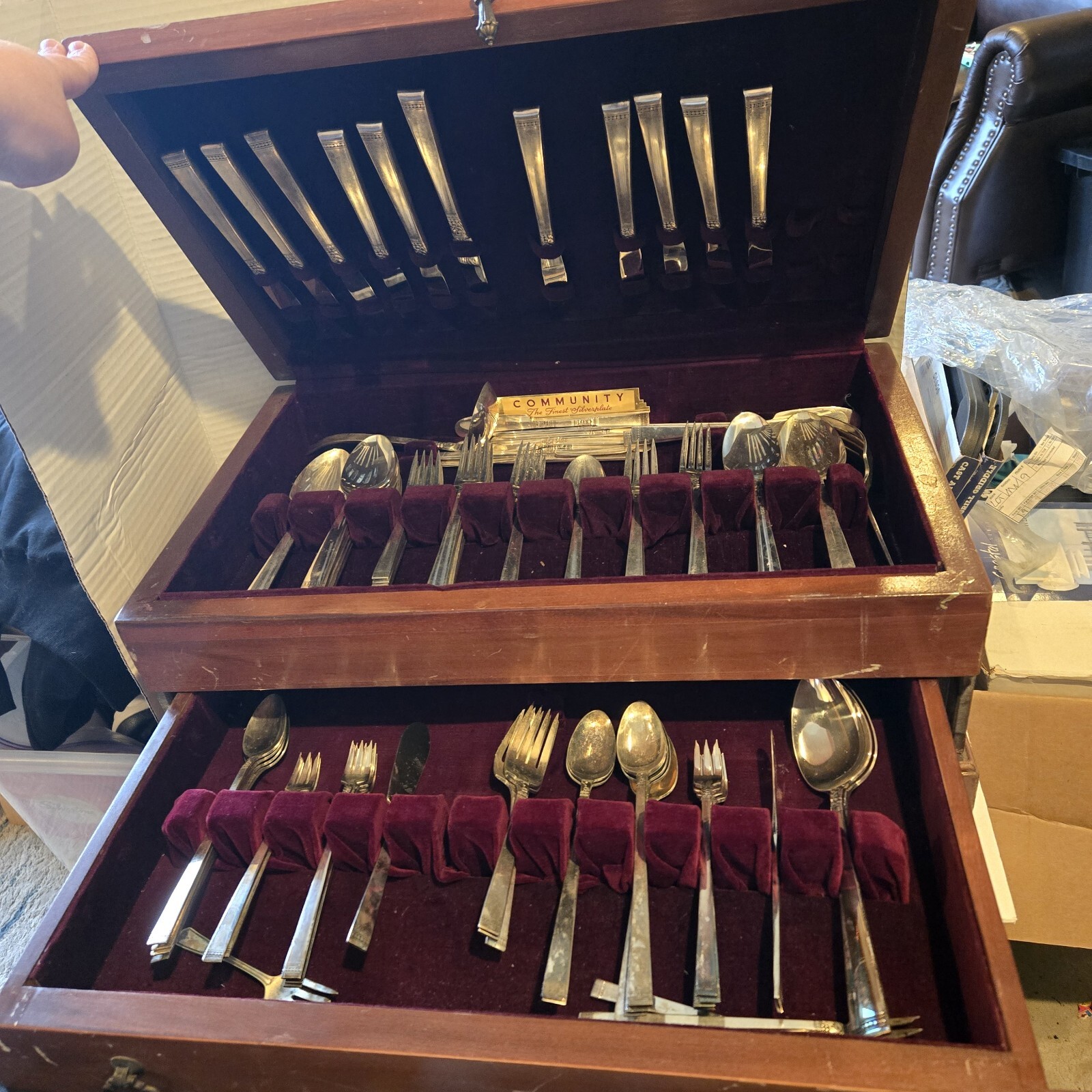 Oneida Community Plate 1939 Forever Flatware Wood Drawered Box 88 Pc Silverware