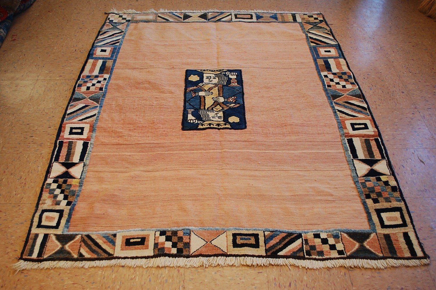 OLD,POKER CARD DESIGN CAUCASIAN KILIM RUG 5’5″ x 7’6″ RARE FLAT WEAVE WITH PILE