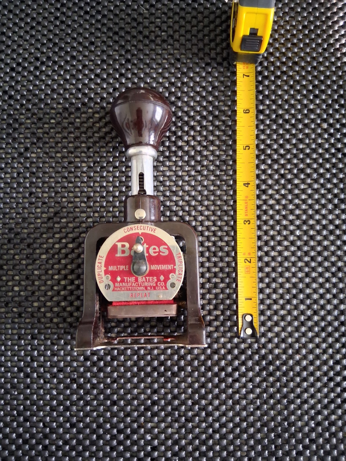 Vintage Antique Bates Automatic Numbering Machine 8 Wheels Style A Used RED INK