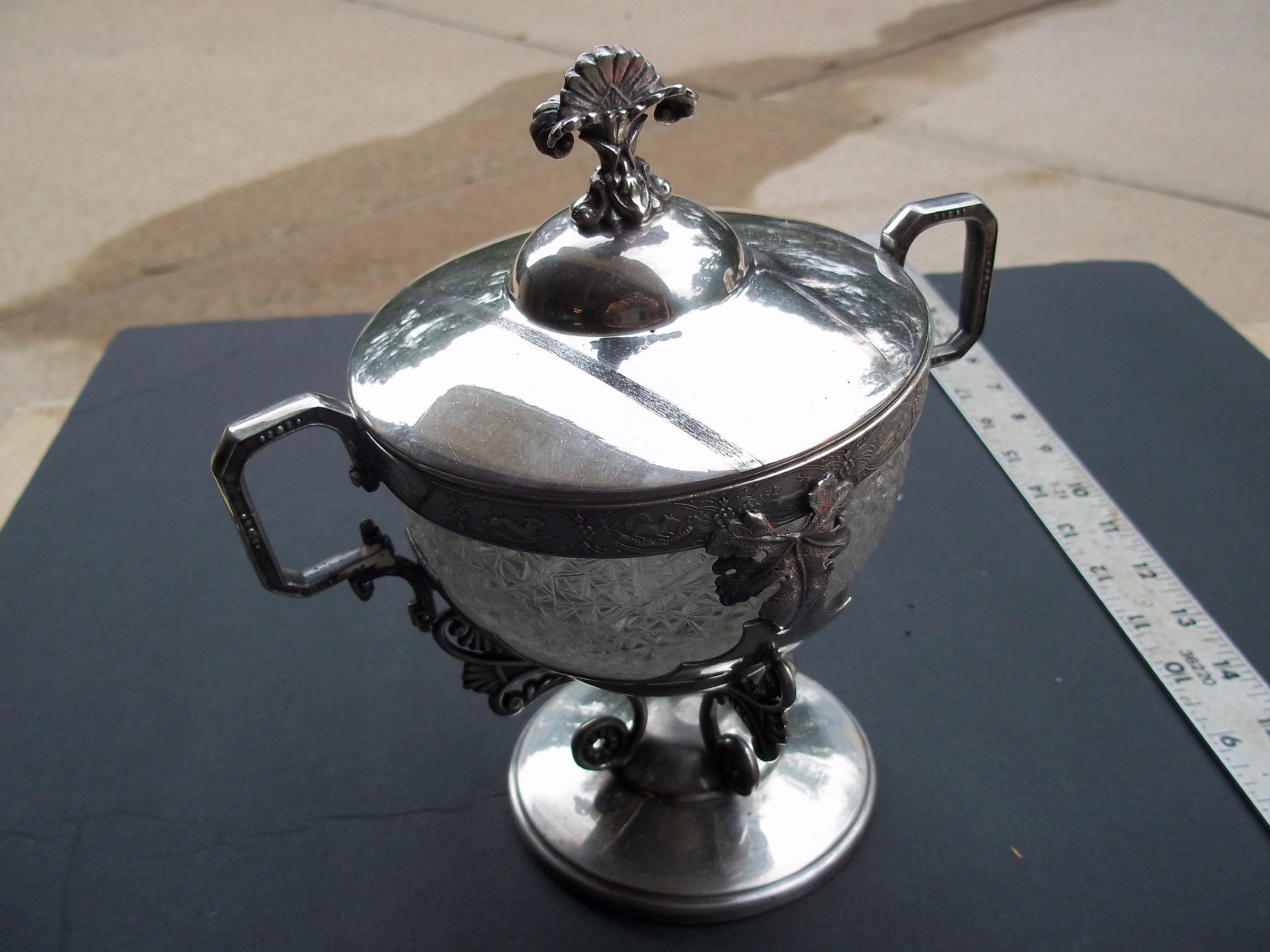 ANTIQUE SILVER PLATE URN (WEBSTER MFG. CO. 3) GLASS INSERT