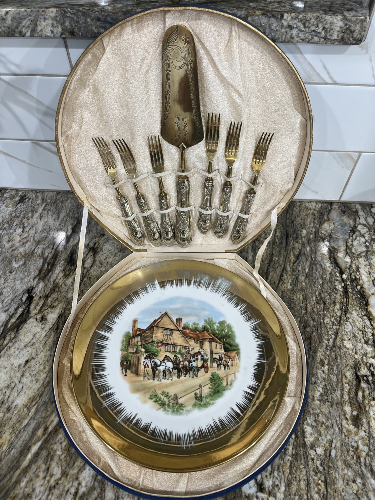 RARE Vntg CG Bavaria Warenhause Cake Plate .800 Silver Fork & Cake Server Set