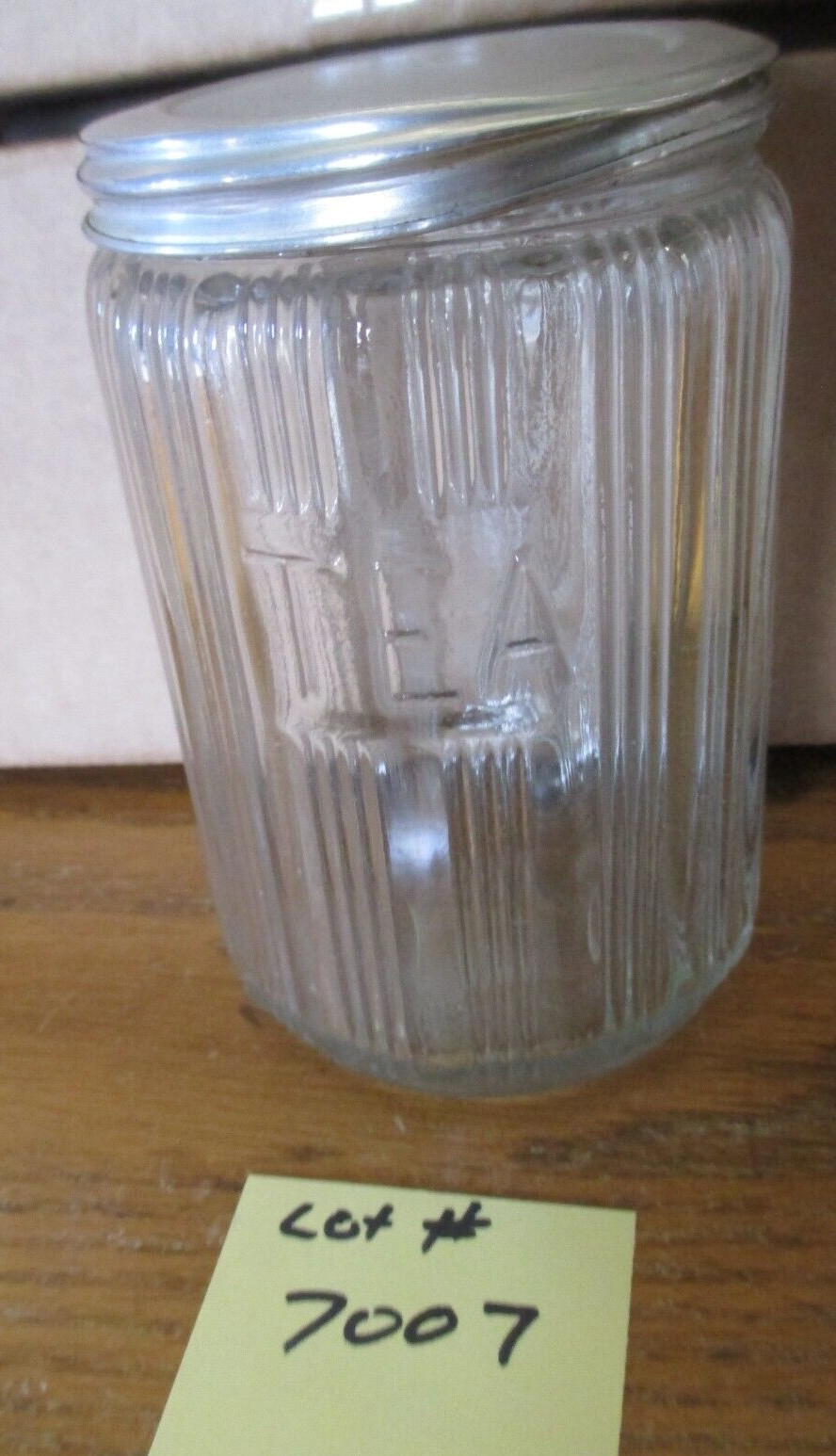 SELLERS – HOOSIER CABINET ORIGINAL TEA JAR LISTING TRIPLE SKIP GLASS LOT #7007