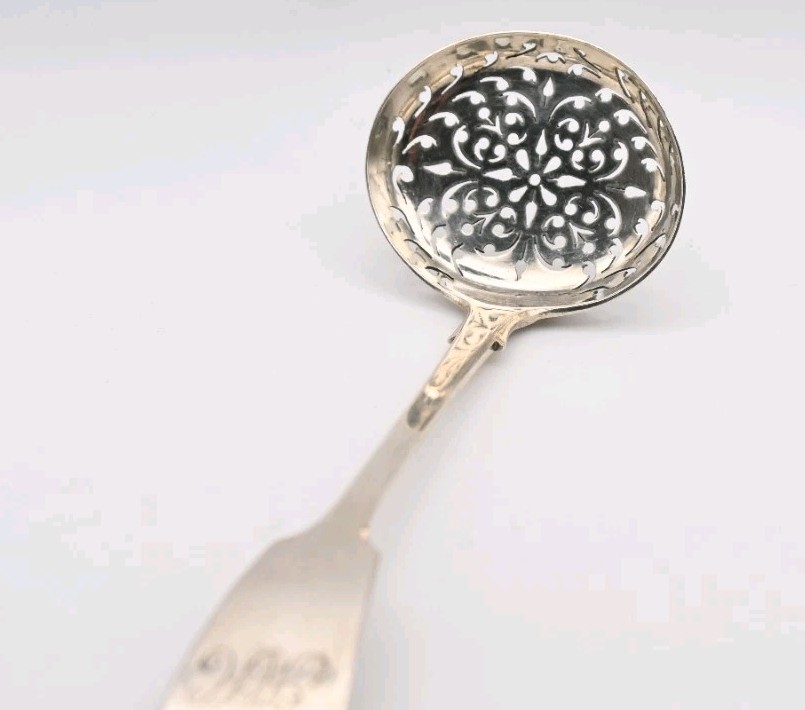 Antique Silver Sugar Spoon Sifter strainer Ladle Berry Egg London 1868 Gift