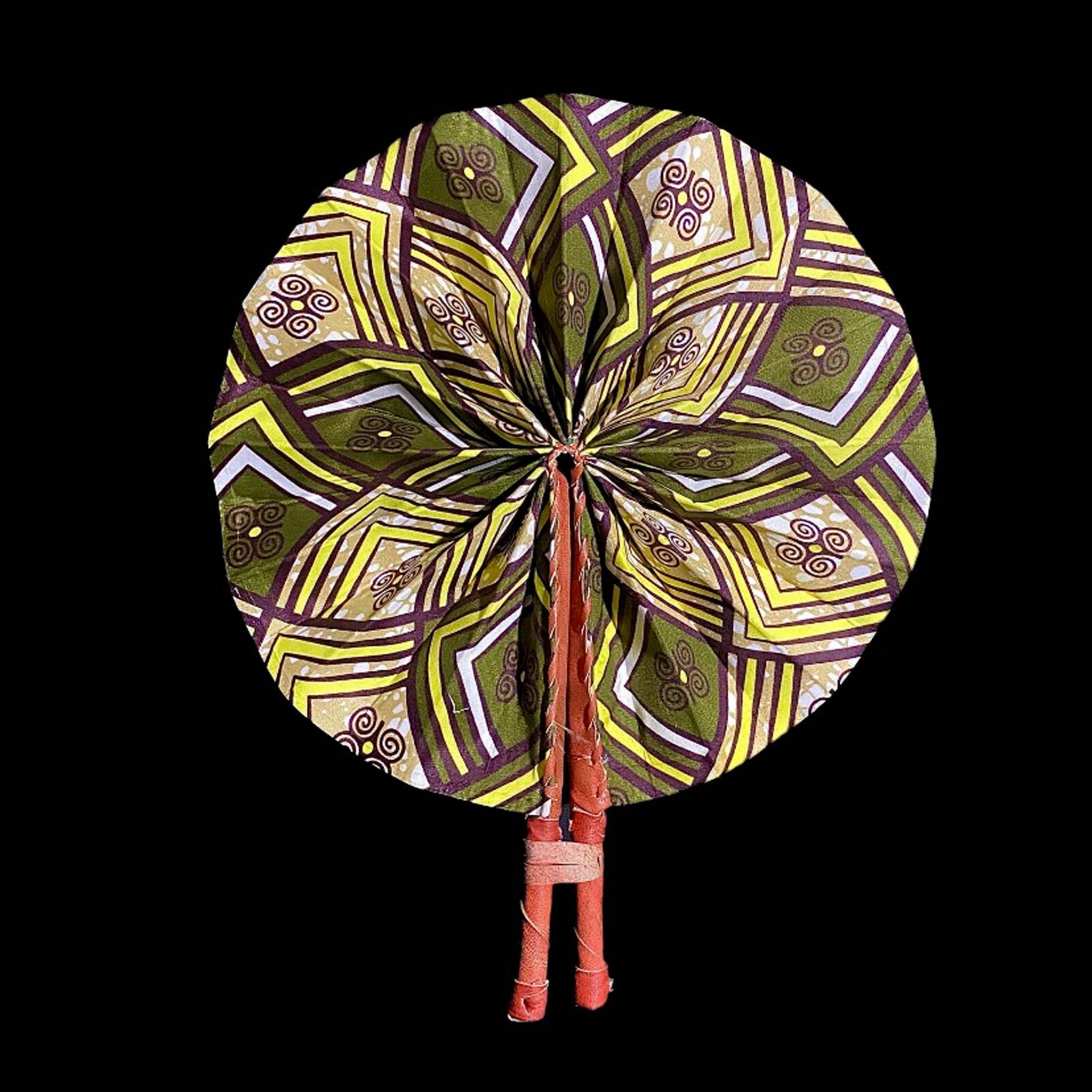 African Kente Cloth Hand Fans Set of 3 Foldable Tribal Art Collectible Deco-7665