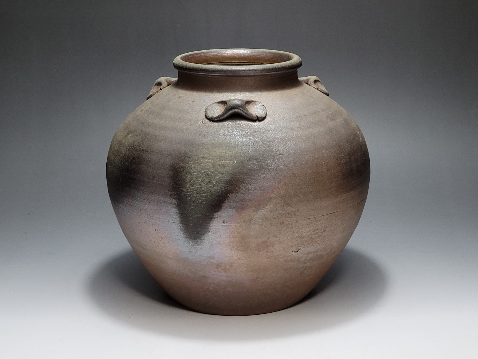 Bizen ware, three-handled vase, with signature