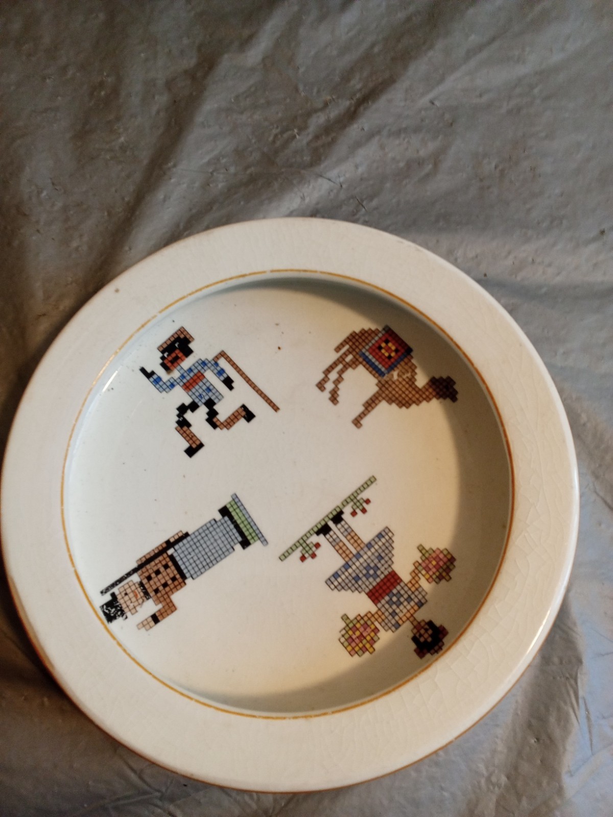 Vintage Edwin M Knowles Vitreous Cross Stitch Design Bowl