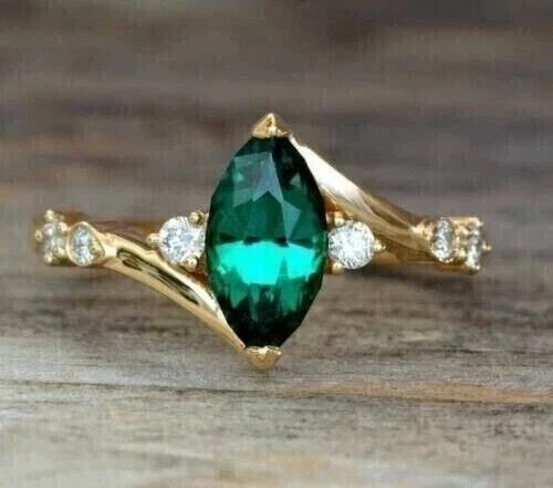 Wedding Women’s Ring 2CT Marquise Cut Lab-Created Emerald 14K Yellow Gold Plated