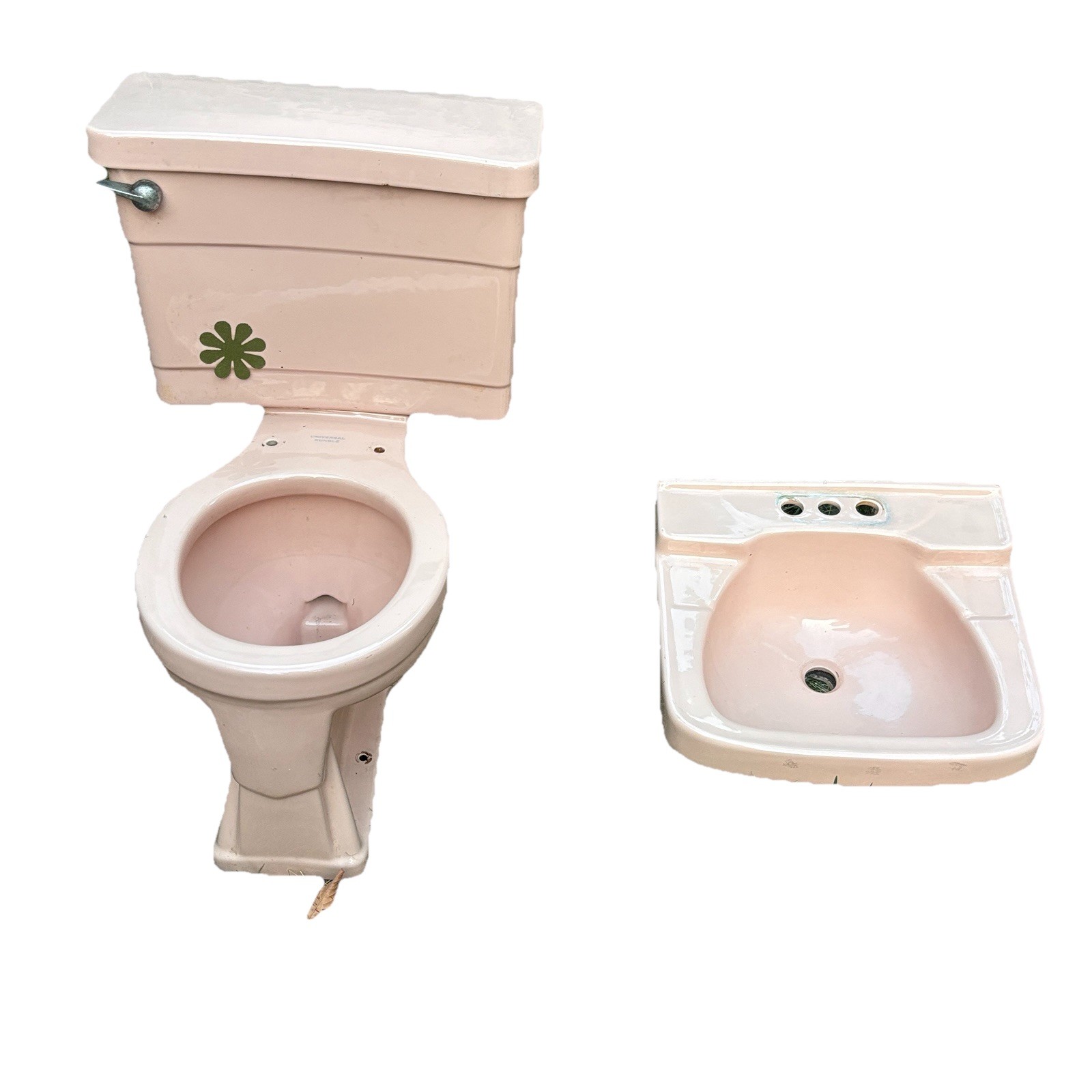 1961 Universal Rundle Waterline 60 Pink Toilet & Sink Set Mid Century Modern MCM