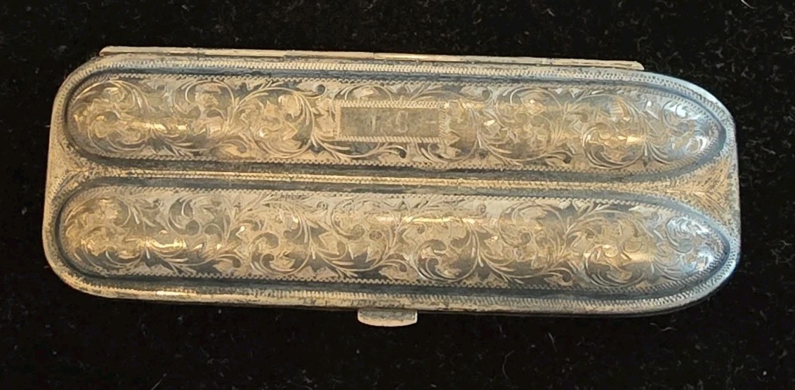 Vintage Victorian Etched STERLING SILVER 950 Etched Engraved 2 Tube Cigar Case
